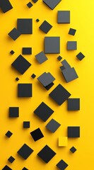 Poster - Geometric black squares fall on yellow background, simple abstract design, modern wallpaper