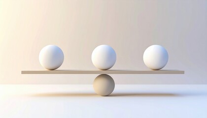 Poster - Balancing spheres on a lever minimalist studio setting 3d render soft light conceptual design