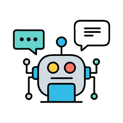 Poster - Cute Robot with Chat Bubble Vector Illustration for AI Technology