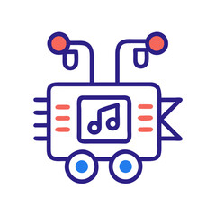 Poster - Cute Music Robot Vector Illustration on Black Background, Musical Robot Concept