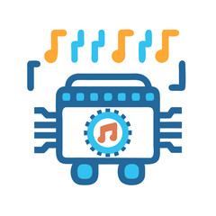 Poster - Music Technology Icon: Sound Chip, Audio, Entertainment, Artificial Intelligence Concept