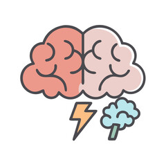 Poster - Brainstorming Creative Ideas: Brain with Lightning and Clouds on Black Background