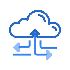 Poster - Blue Cloud Data Transfer Icon on Black Background for Cloud Computing