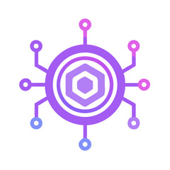 Poster - Abstract Futuristic Neon Network Icon with Hexagon Core on Black Background