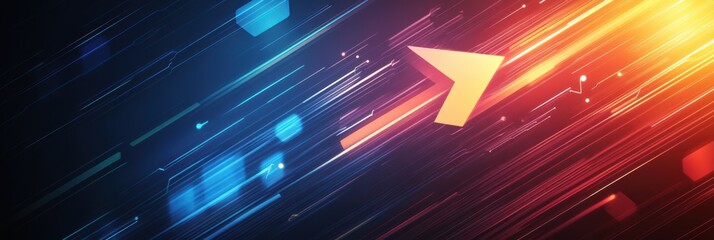 Poster - Abstract tech background featuring vibrant upward arrow design with dynamic lines