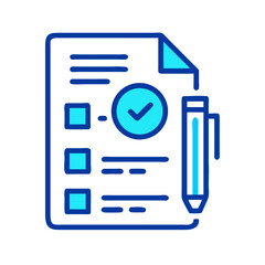 Fototapete - Checklist icon with pen in blue tones on black background.