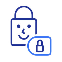 Poster - Happy Face ID Lock Icon: Cybersecurity, Facial Recognition and Data Security