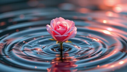 Poster - ethereal rose a translucent rose floating above water, glowing softly and casting light reflections on the surface.