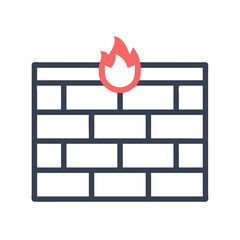 Poster - Firewall Security Breach: Brick Wall with Fire Icon Represents Cybersecurity Threat