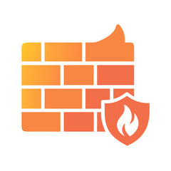 Poster - Firewall Security Icon: Brick Wall and Shield for Protection, Isolated Illustration