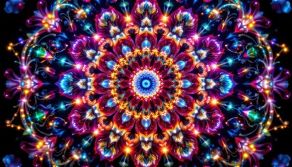 Poster - floral mandala an intricate mandala made entirely of flowers and sparkling lights, merging color and symmetry.