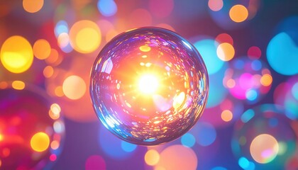 Poster - Illuminating bubble reflection abstract colorful background digital art vibrant environment close-up viewpoint visual concept