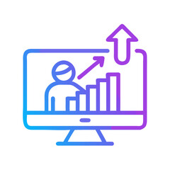 Poster - Online Business Growth: Man Presenting Data and Sales Statistics on a Monitor