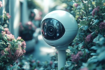 Poster - CCTV installation surrounded by greenery enhancing security and aesthetics in outdoor settings