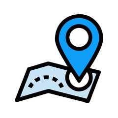 Poster - Location pin on map icon, blue, vector illustration on black background.