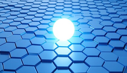 Poster - Dynamic orb movement futuristic hexagonal grid digital artwork virtual environment aerial view tech concept