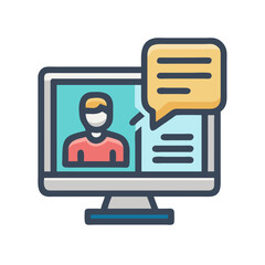 Poster - Online communication concept: person on screen with chat bubble illustration