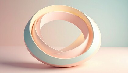 Poster - Dynamic abstract sculpture displaying interlocking forms in soft pastel colors indoor setting artistic perspective