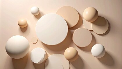 Poster - Artistic display of circular forms on soft beige background abstract photography minimalistic style contemporary design