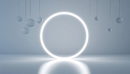 Poster - Illuminated circular display modern studio setting digital art minimalist environment front view contemporary concept