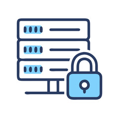 Poster - Data Security: Server with Padlock Icon Illustrating Protection and Encryption