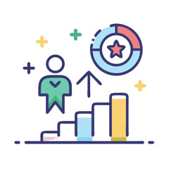 Poster - Career Growth Success Icon with Statistics and Ascending Steps on Black Background