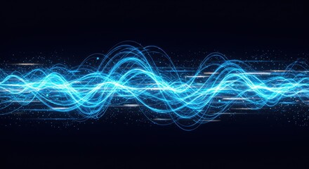 Poster - Abstract Blue Light Waves Energy Flow Digital Art Background