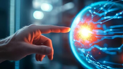 Poster - Futuristic Hand Interaction with Digital Network Sphere Concept