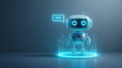 Futuristic 3D AI Chatbot Robot With Speech Bubble For Website Customer Support And Virtual Assistance Services