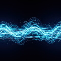 Poster - Abstract Blue Light Waves Digital Art Background  Futuristic Technology Energy Flow Design