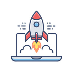 Fototapete - Rocket Launching from Laptop: Startup, Innovation, and Technological Advancement