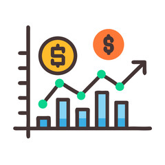 Poster - Financial Growth Chart with Coins and Upward Trend Line on Black Background