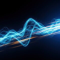Poster - Abstract Blue Light Wave Flowing Dynamic Energy Motion Swirling Lines Glowing Particles