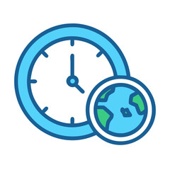 Poster - Global Time Zone Illustration: Clock and Earth Icon on Black Background