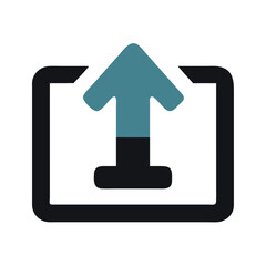 Poster - Blue Upload Icon on Black Background: Data Transfer and Sharing Concept