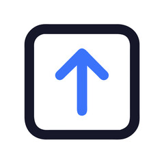 Poster - Blue Arrow Up in Dark Blue Square on Black Background