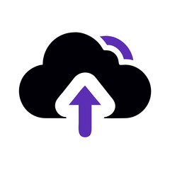 Poster - Purple Cloud Upload Icon on Black Background, Data Transfer and Technology