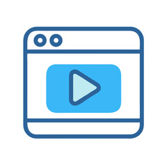 Poster - Video Player Icon in Blue and White, Stream and Entertainment Concept