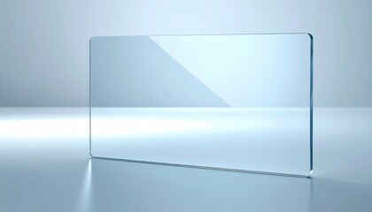 Poster - Transparent glass panel display modern office digital presentation minimalist environment eye-level view innovative design concept
