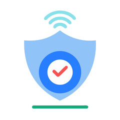 Poster - Secure Wireless Network Shield with Red Check Mark in Blue Circle