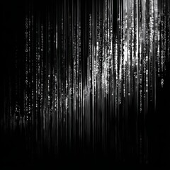 Poster - Abstract Digital Rain: Binary Code Cascading Down in a Dark Technological Landscape.