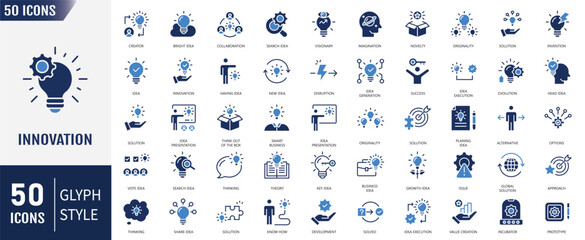 innovation flat icon set. containing creativity, invention, prototype, visionary, idea generation, a