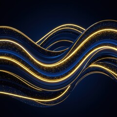 Poster - Abstract Golden and Blue Waves: Dynamic 3D Render of Luxurious Flowing Lines with Sparkling Glitter