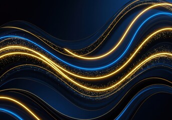 Poster - Abstract Blue and Gold Glowing Waves Background Design Digital Art