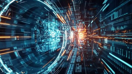Fototapete - Explore the vibrant journey through a digital landscape filled with pulsating lights and dynamic energy in neon colors Generative AI