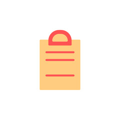 Poster - Minimalist Clipboard Icon with Red Accent and Yellow Background Representing Stationery and Organization in Modern Office Setting