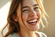 © iushakovsky - Photorealistic portrait of a laughing young woman in sunlight