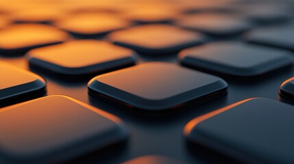 Poster - Abstract dark grey square pattern, orange background, technology texture, website banner