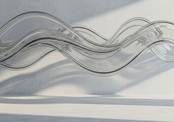 Poster - Abstract Glass Waves Flowing in Minimalist White Space: A Study in Form and Light