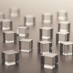 Poster - Abstract Glass Cubes Arrangement on Neutral Background: Minimalist Design and Geometric Shapes Study